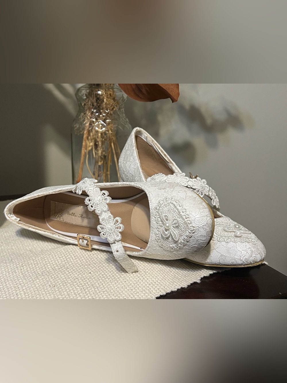 Bella Rose Ivory Lace Mary Jane’s with Floral Lace